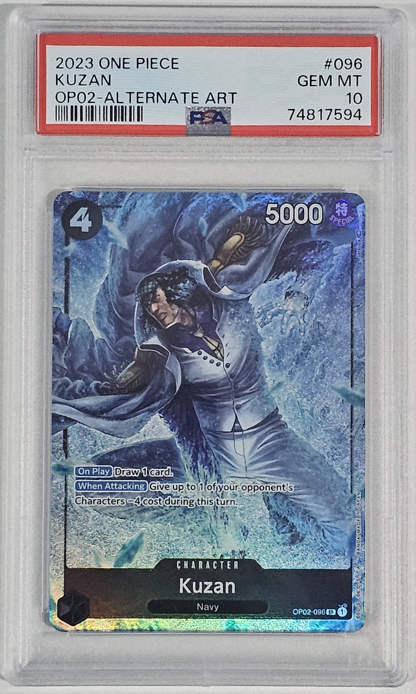 Kuzan [Alternate Art] OP02-096 One Piece Paramount War PSA 10