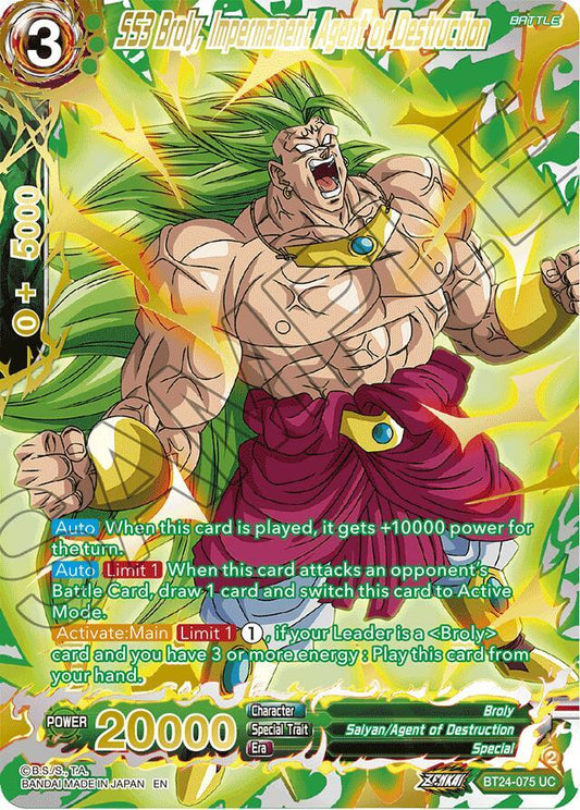 SS3 Broly, Impermanent Agent of Destruction (Collector Booster Gold) - Beyond Generations (BT24)