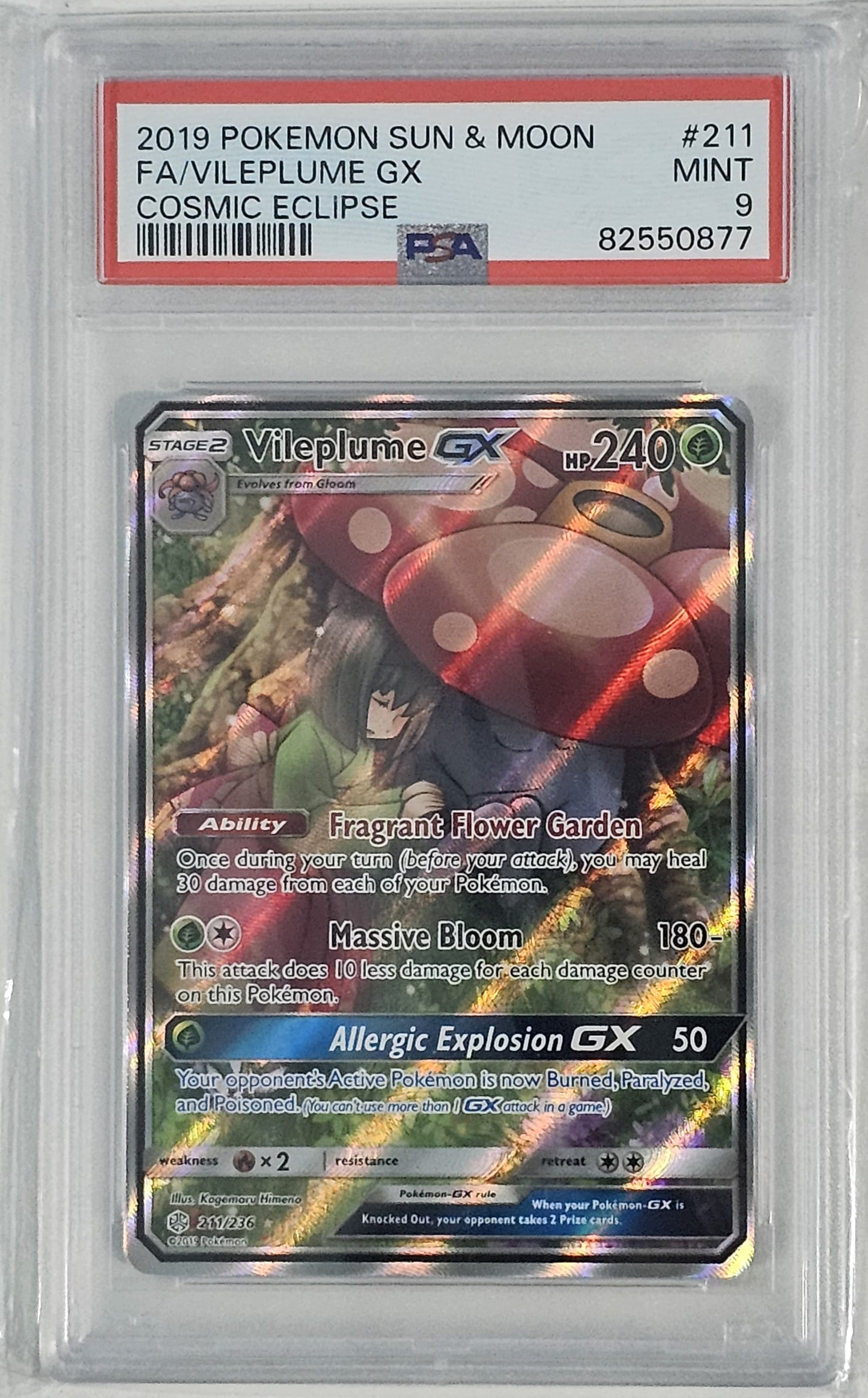 Vileplume GX #211 Pokemon Cosmic Eclipse PSA 9